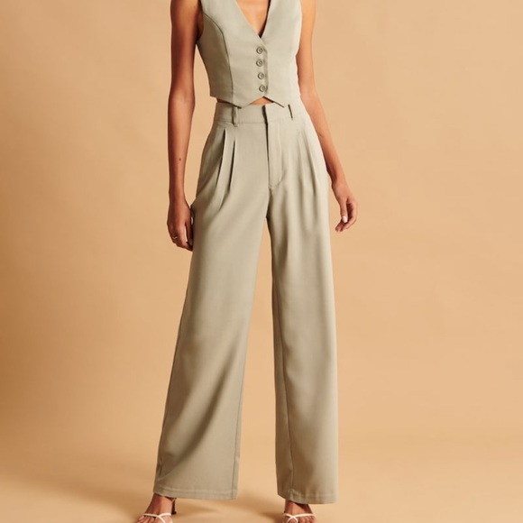 NWT❗️A&F Light Brown Tailored Wide Leg Pant - Picture 2 of 5